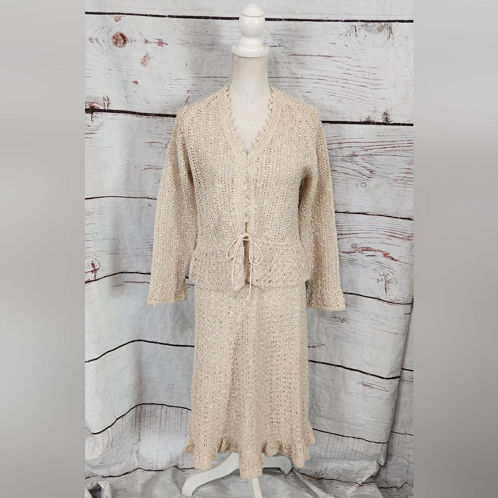Vintage Hand Loomed Irish Linen Sweater and Skirt Set Size Medium